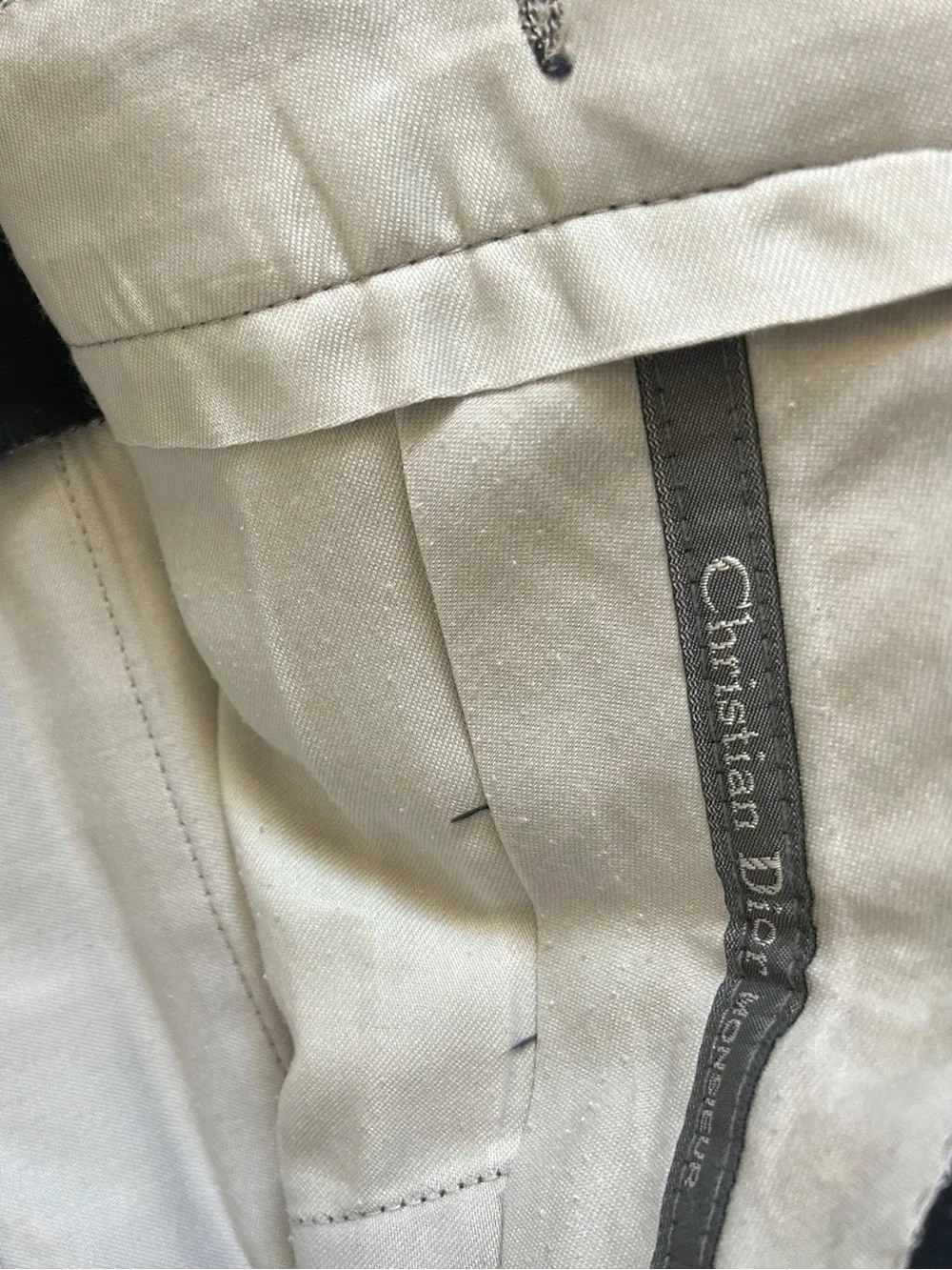 1970s DIOR 3 Puice Suit Logo Button, Flat Front pant 42L 34x34 UNION MADE